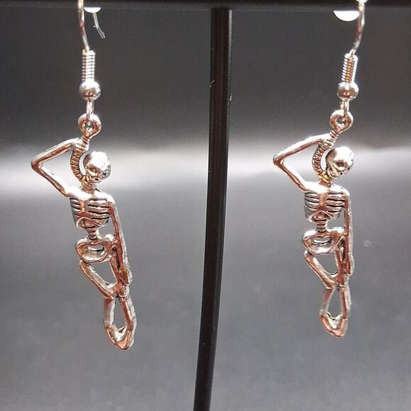 Silver Skeleton Dangle Earrings - Picture 1 of 4